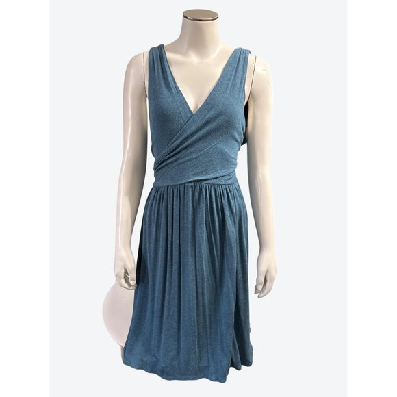 Ann Taylor LOFT Rayon Polyester Spandex Pleated Flare V-neck Midi Dress Size L - Picture 2 of 9